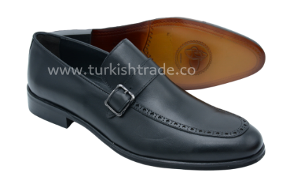 حذاء بريميوم من جلد العجل الأسود الفاخر بحزام من جلد الراهب