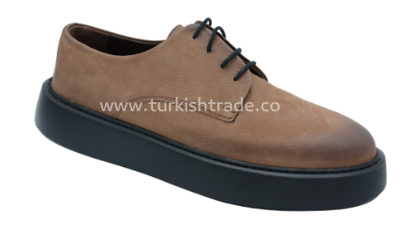 2600nztmn00067 beİge Men's Brown Leather Derby Shoes