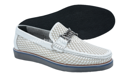 2600qlomn00036 white Men's Woven Calf Leather Loafers